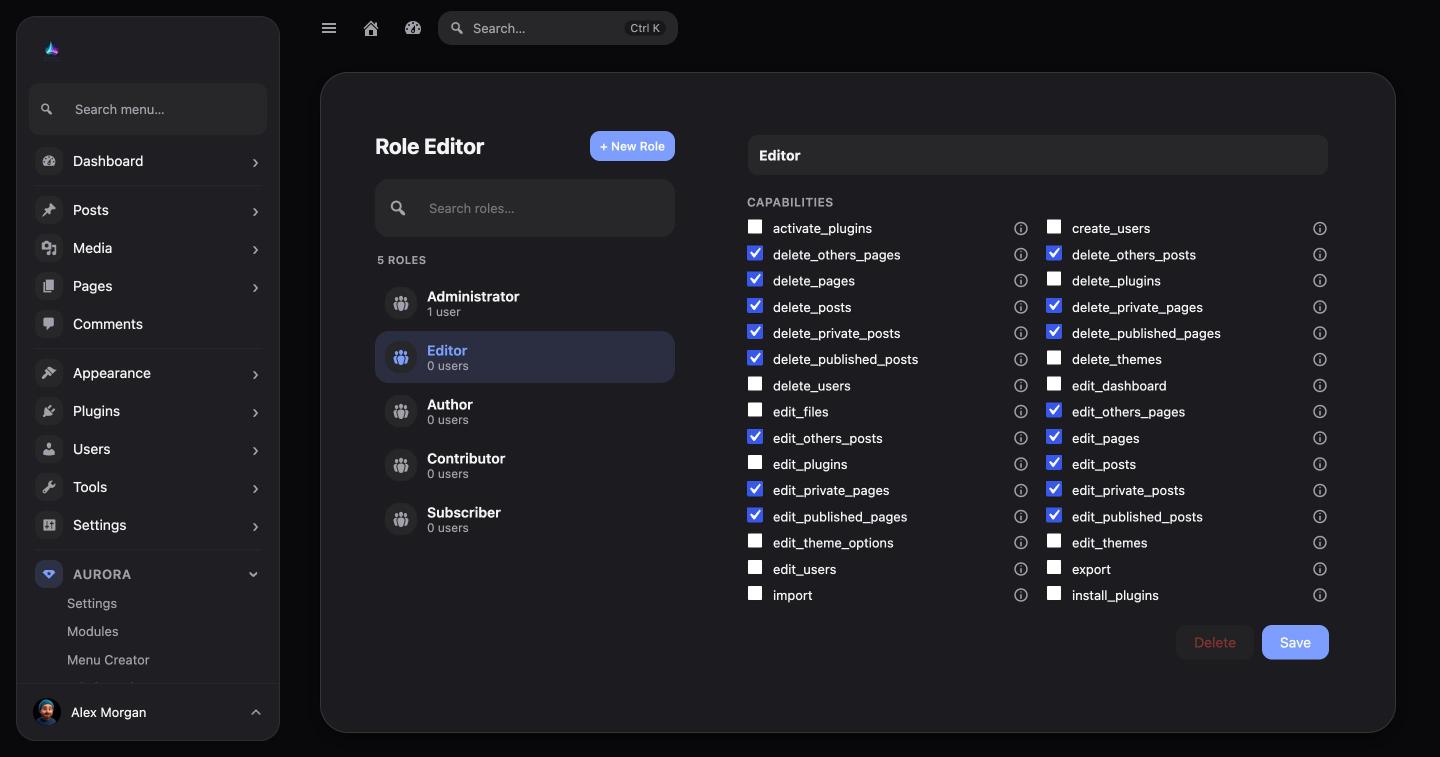 Aurora Admin role editor
